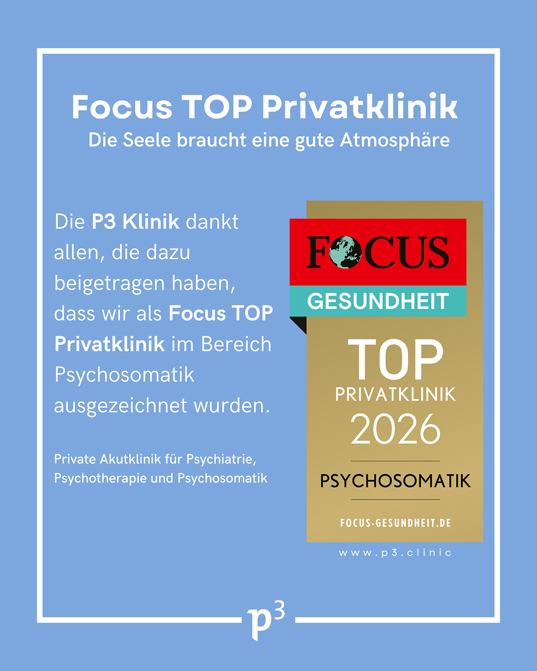 Focus TOP Privatklinik 2026: P3 Klinik