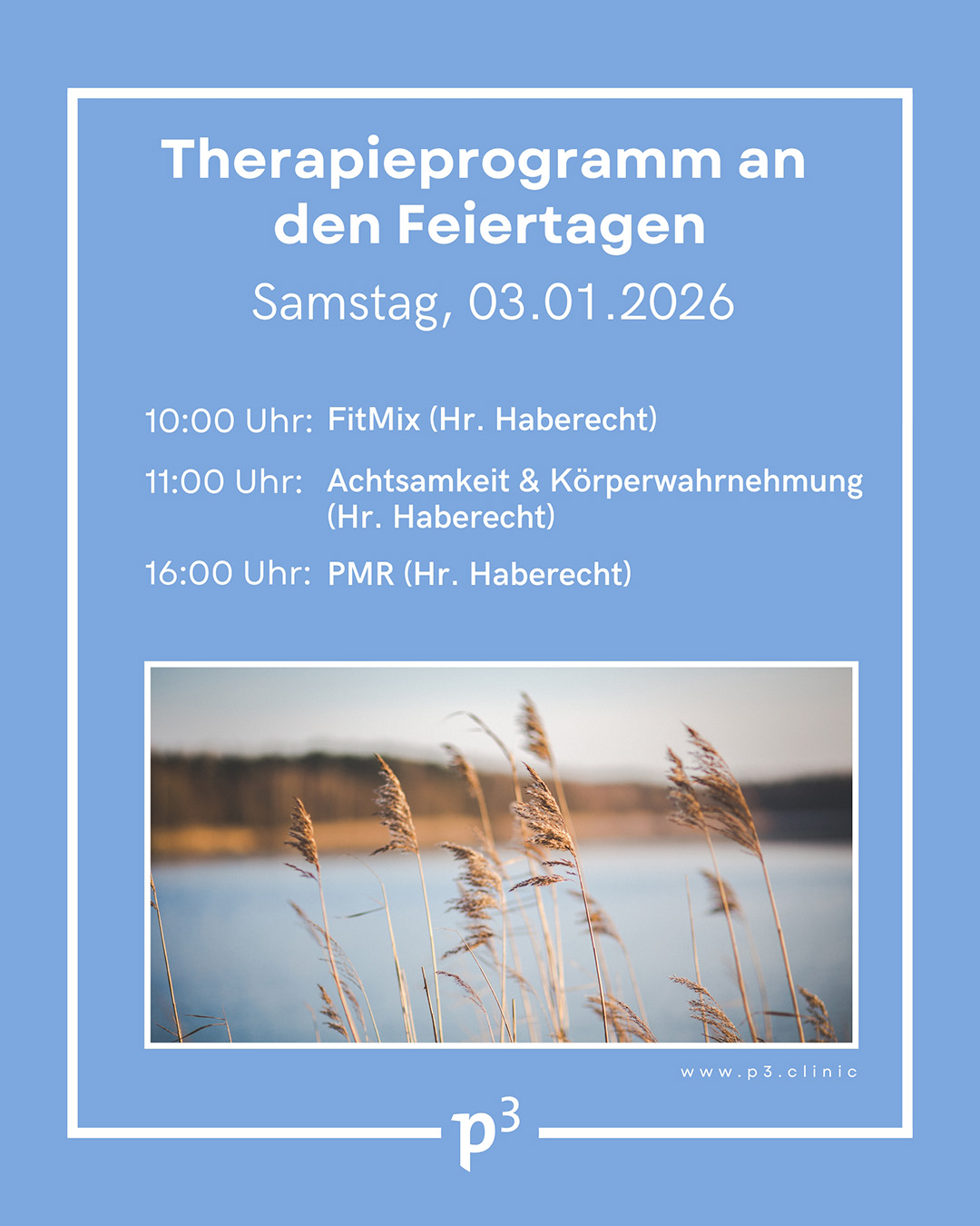 THERAPIEPROGRAMM RUND UM DIE FEIERTAGE