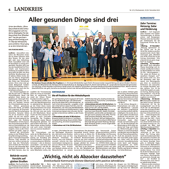 Ausgezeichnetes Engagement für gesunde Mitarbeiter im Landkreis Starnberg (merkur.de)